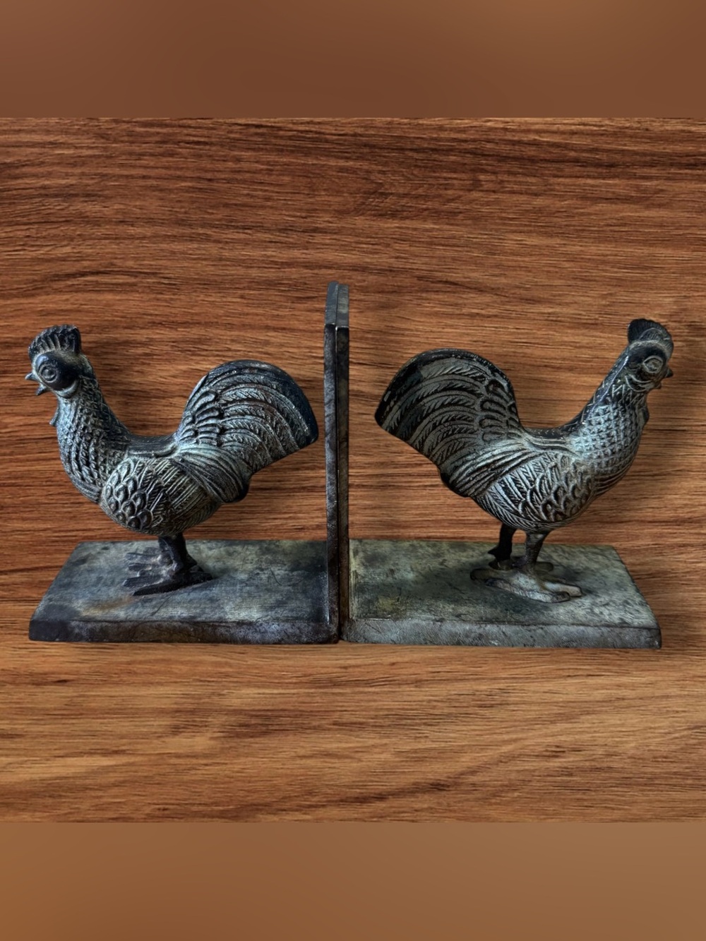 Vintage Cast Iron Chicken Rooster Bronzed Bookends - Picture 1 of 10